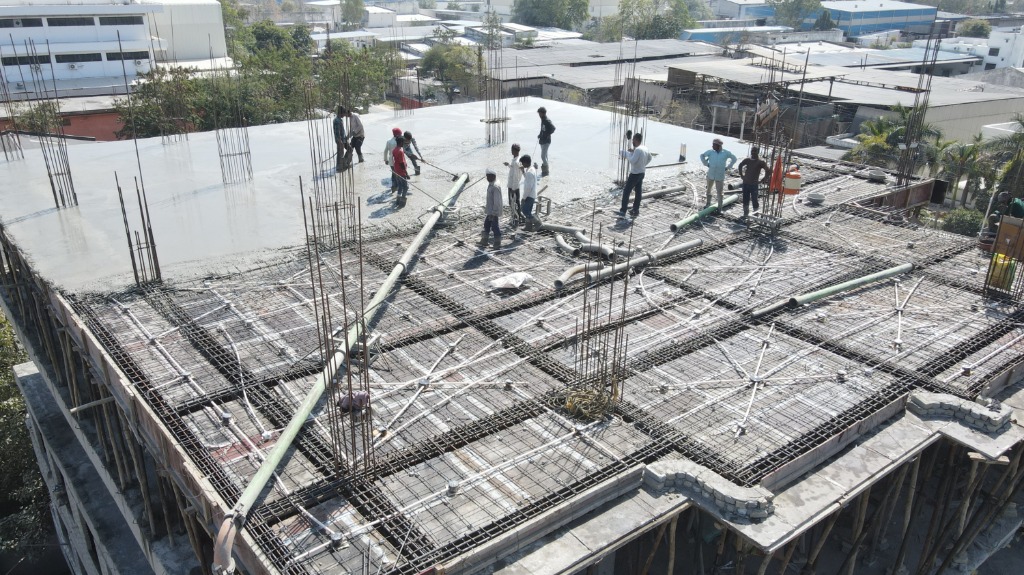 Construction slab pouring and rebar engineering site